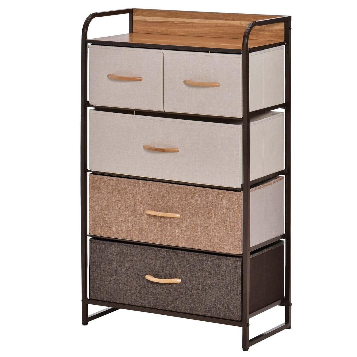 Meuble de rangement marron avec 5 tiroirs en tissu pliants