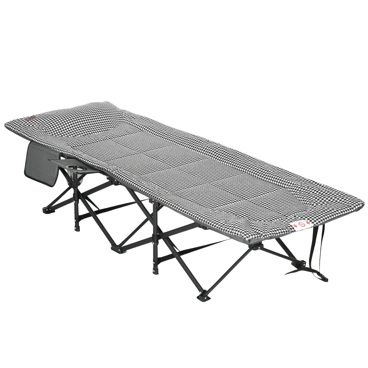 Campingsäng med väska & mugghållare, svart, 120 kg kapacitet