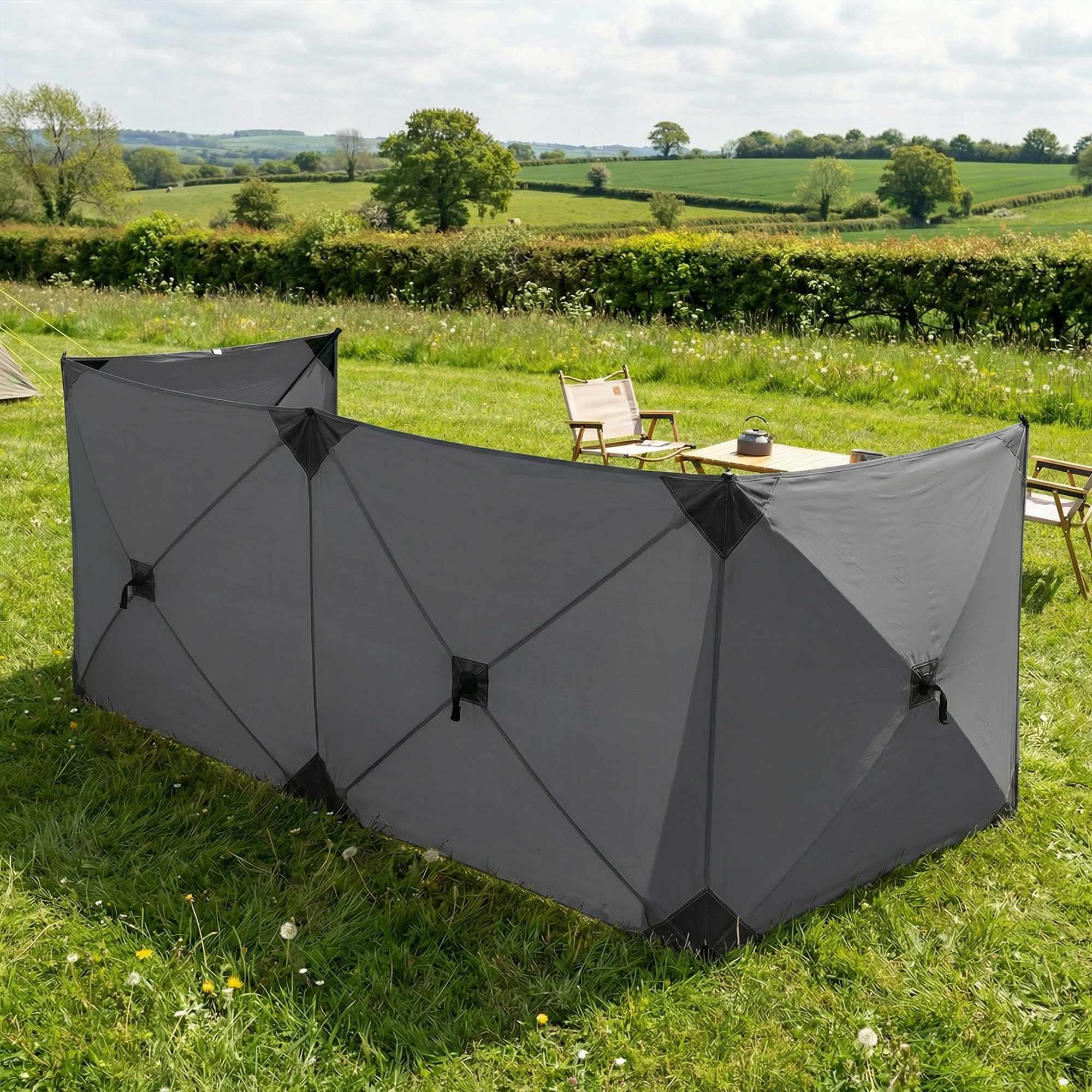 Campingvindskydd 480x120 cm mörkgrått, hopfällbart med väska