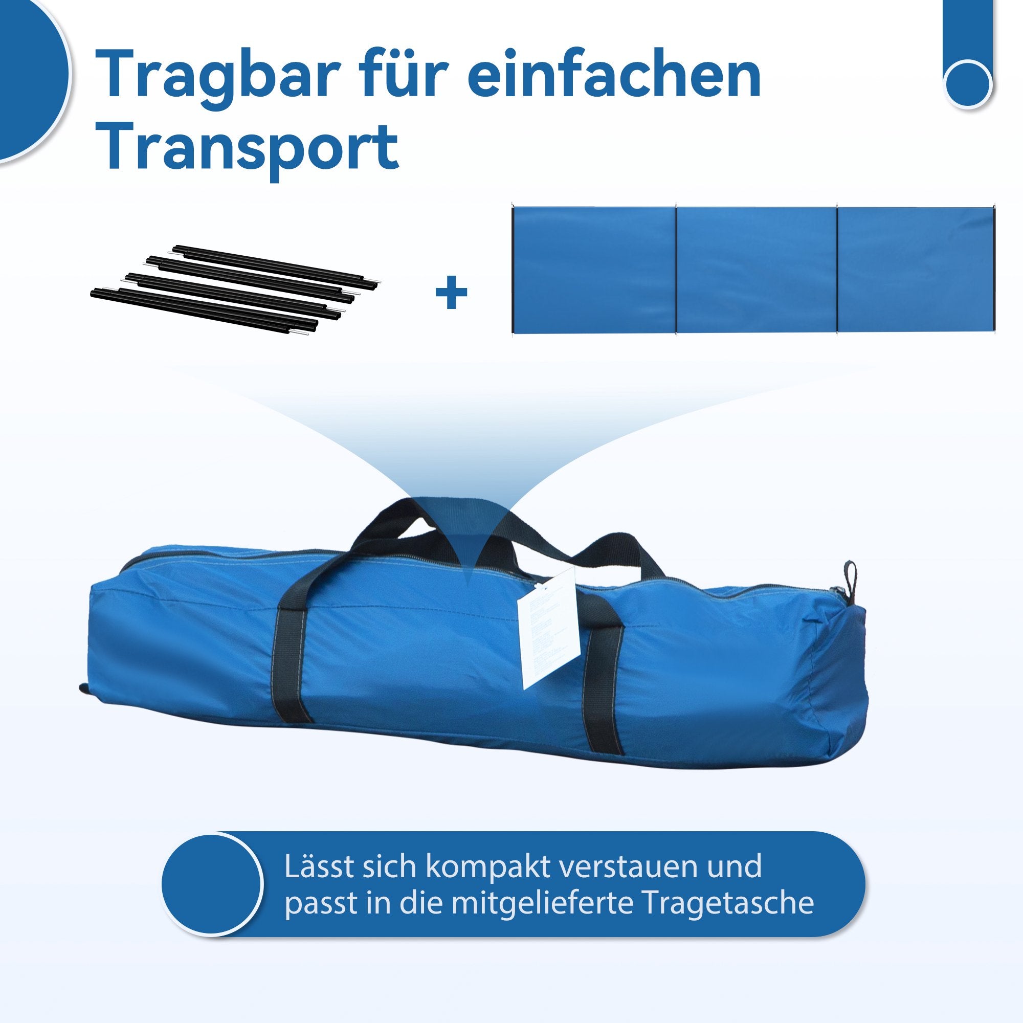Campingvindskydd 540x150 cm med stålstänger och väska