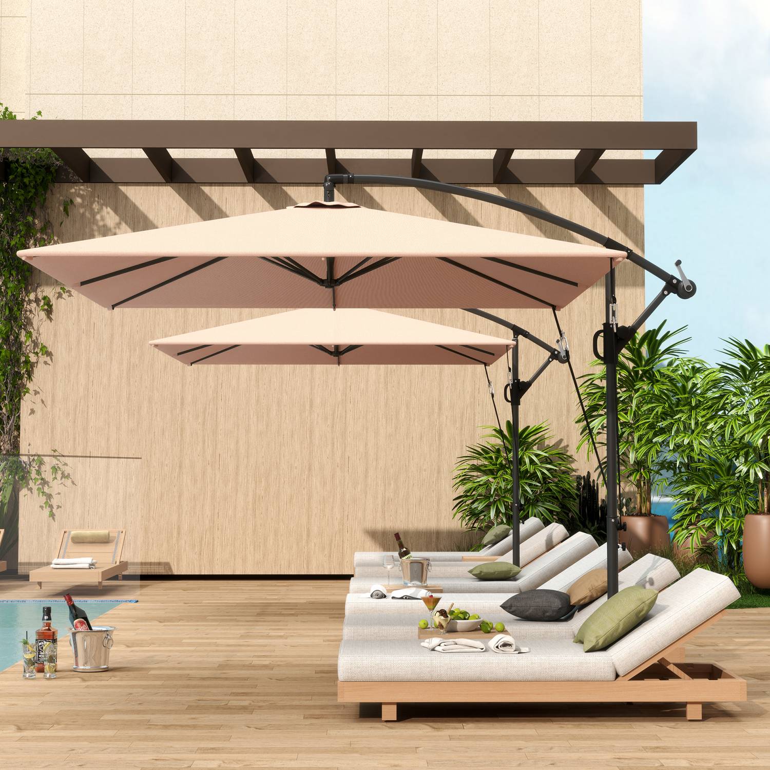 Cantilever Parasoll Ø260 cm, UV 50+, Vattenavvisande, Khaki