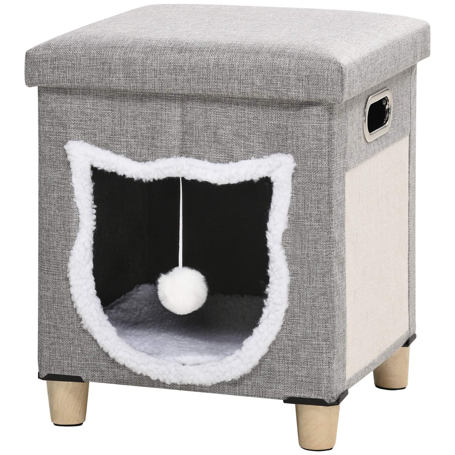 Cat Cave Ottoman med kudde och skrapboll, Anti-Slip Grå