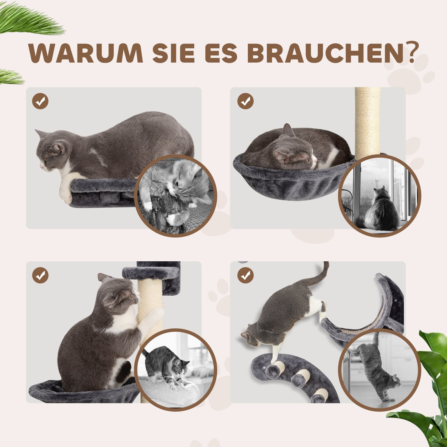 Cat Climbing Wall Set med hängmatta, mörkgrå, 4-delad