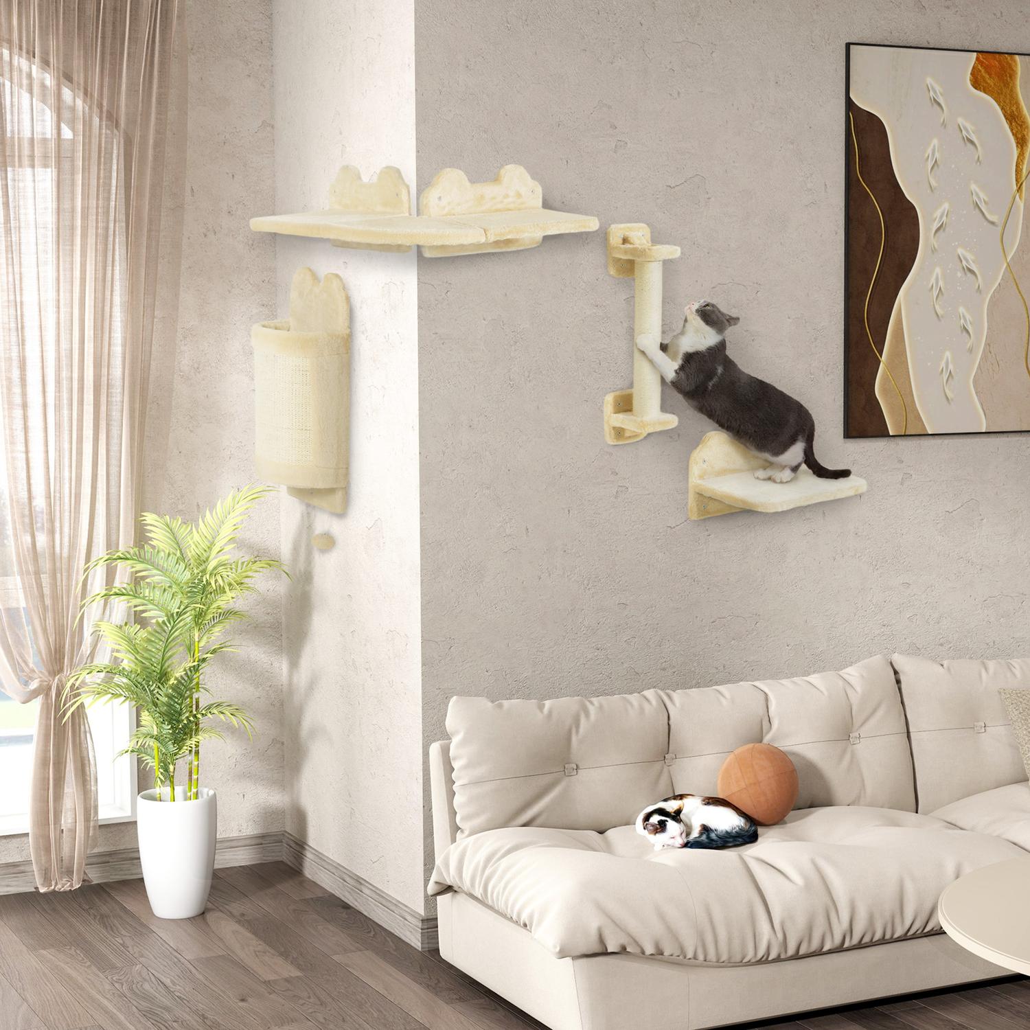 Cat klätterväggsset, 4-delad plyschmöbel, beige