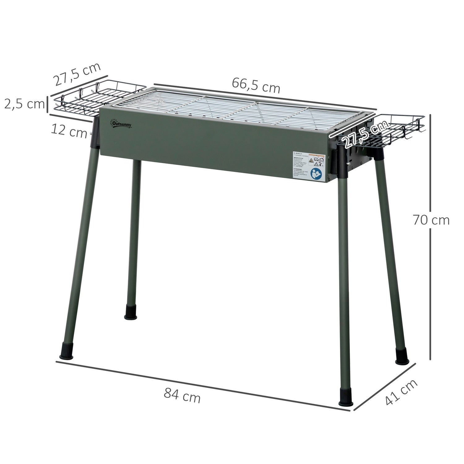 Charcoal Camping Grill – Rostfritt stål, sidokorgar