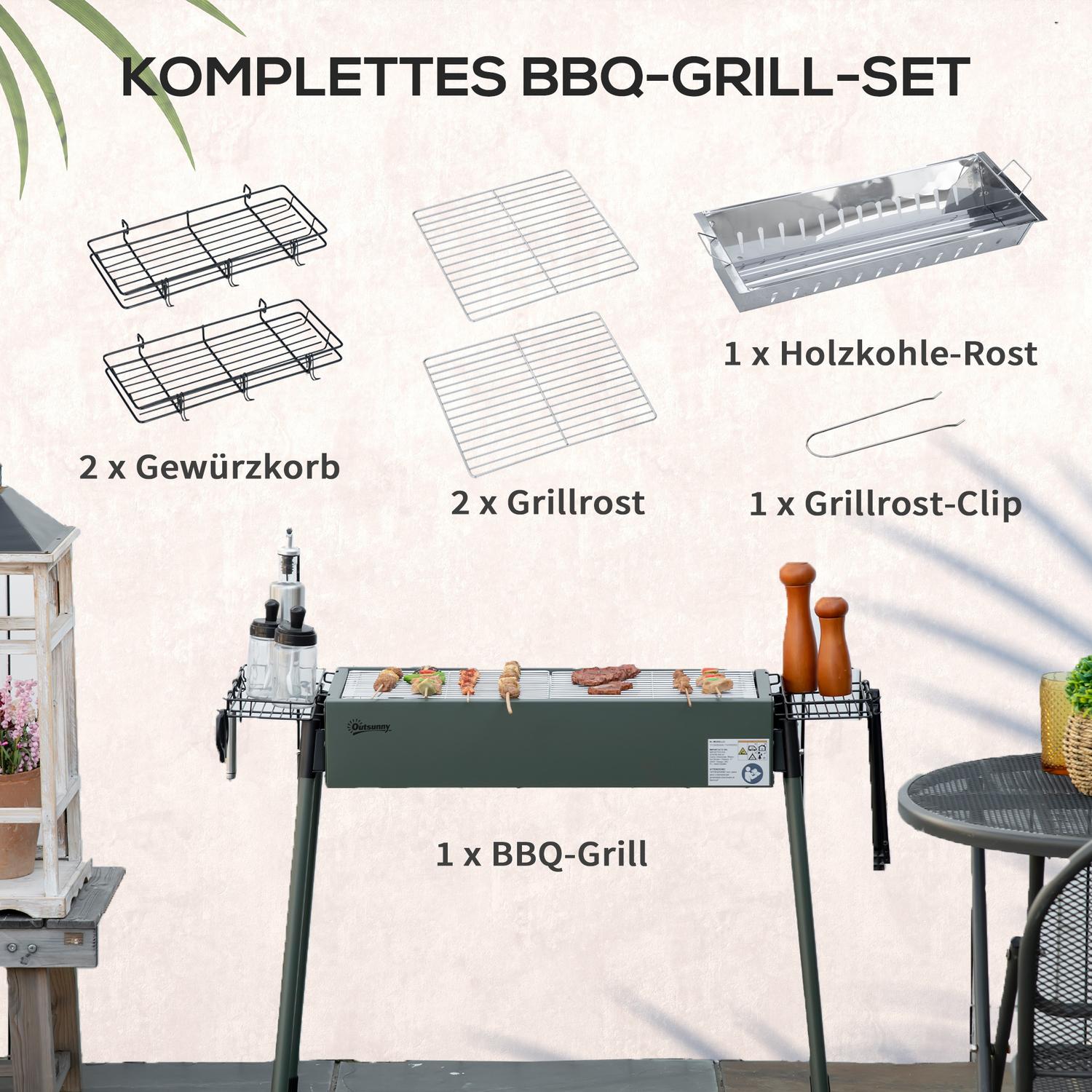 Charcoal Camping Grill – Rostfritt stål, sidokorgar