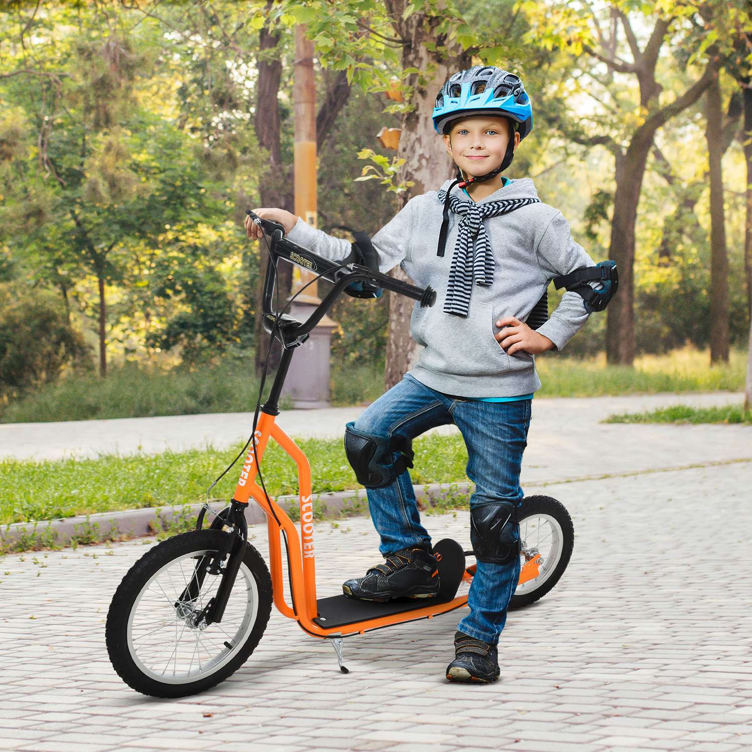 Cityscooter för barn, luftdäck, orange, 16/12 tum