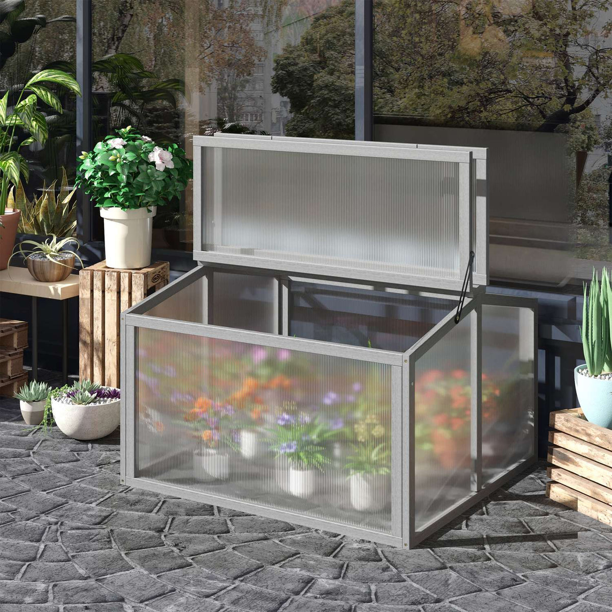 Cold Frame Greenhouse – Trä & Polykarbonat, 90x80x58 cm