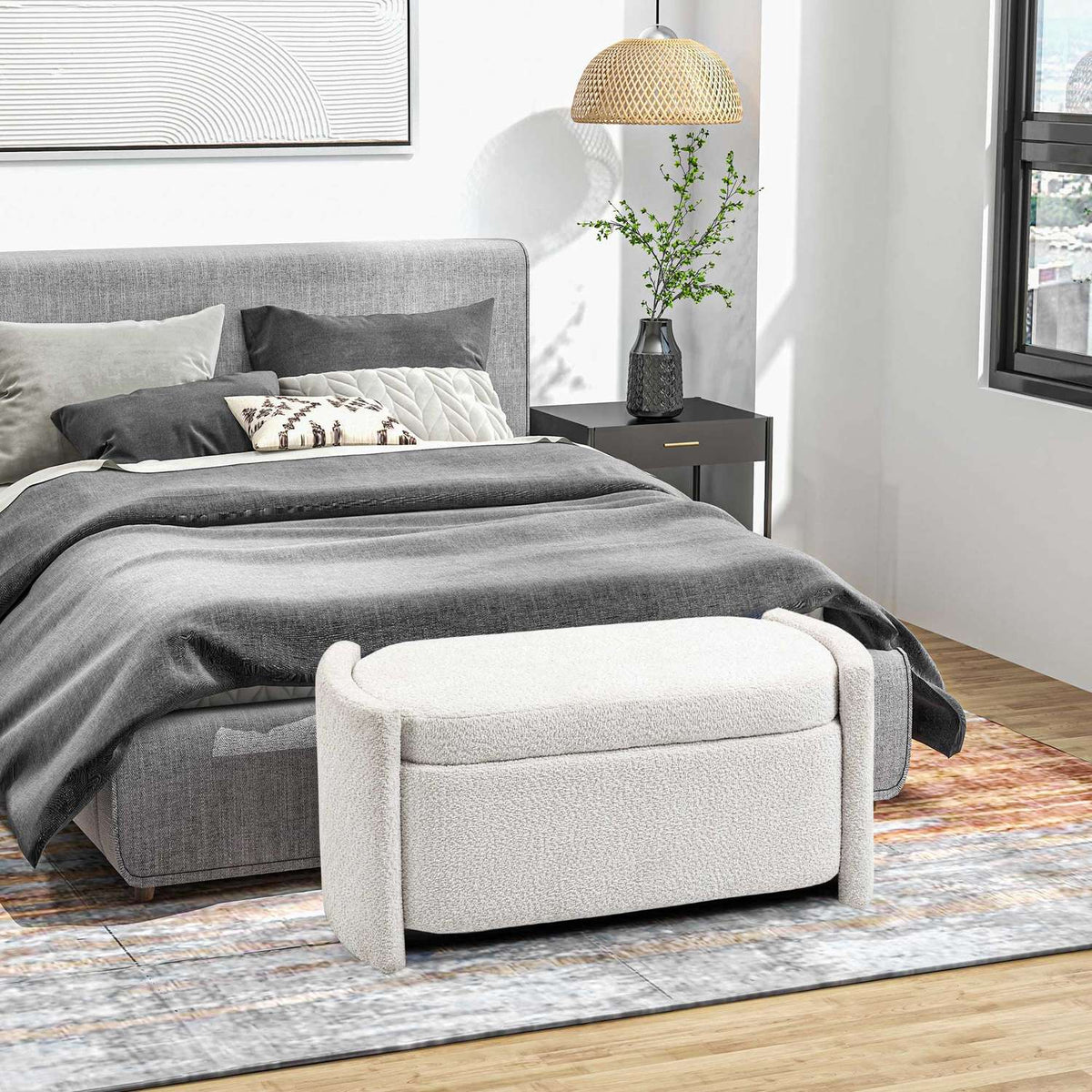 Cream Velvet Förvaringsbänk med lock – 105 x 44 x 45,5 cm