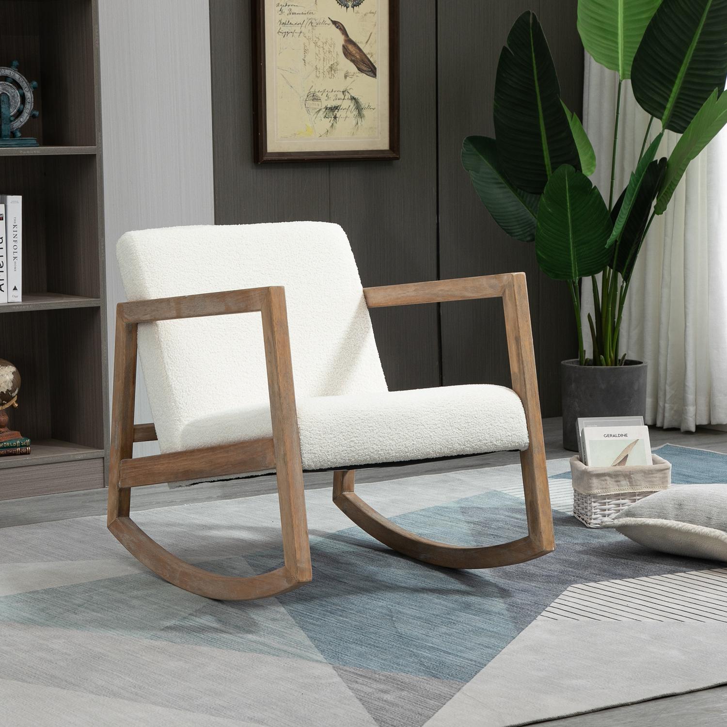 Cream White Rubberwood gungstol – vadderad komfort