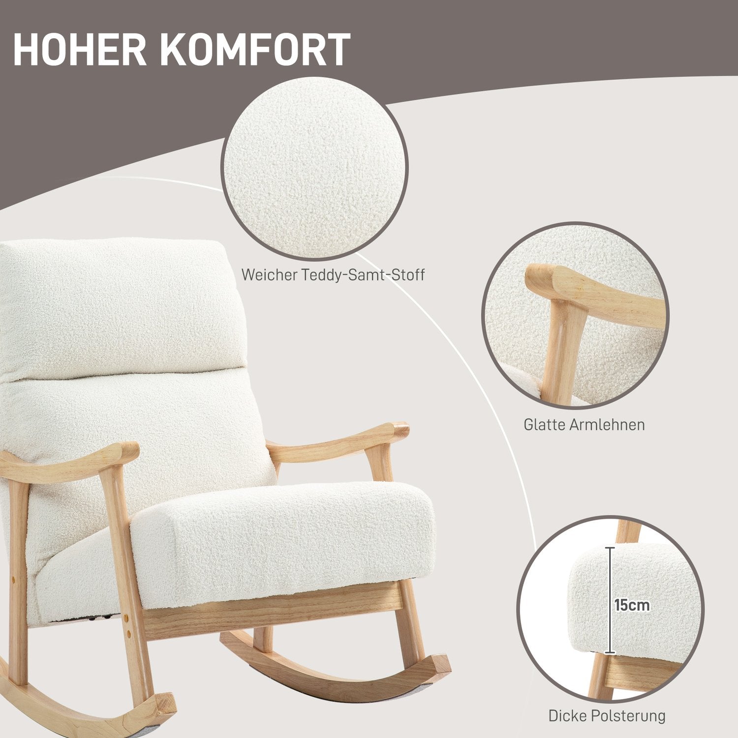 Cream White Velvet Look gungstol för sovrum & vardagsrum