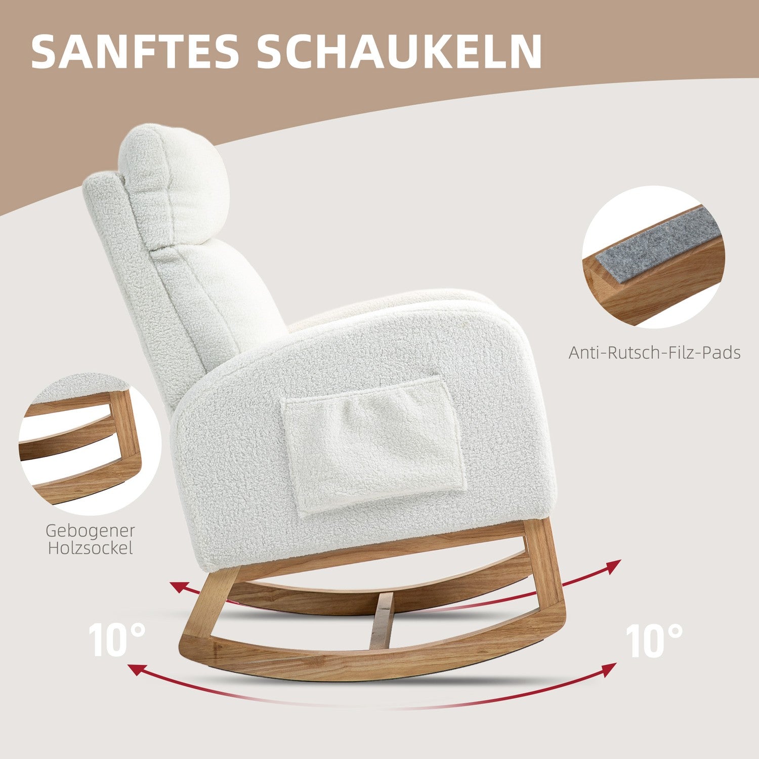 Cream White Velvet-Look gungstol, rymmer upp till 120 kg