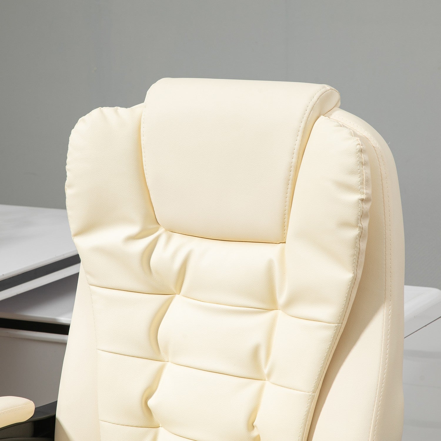 Cream konstläder Ergonomisk kontorsstol med fotstöd