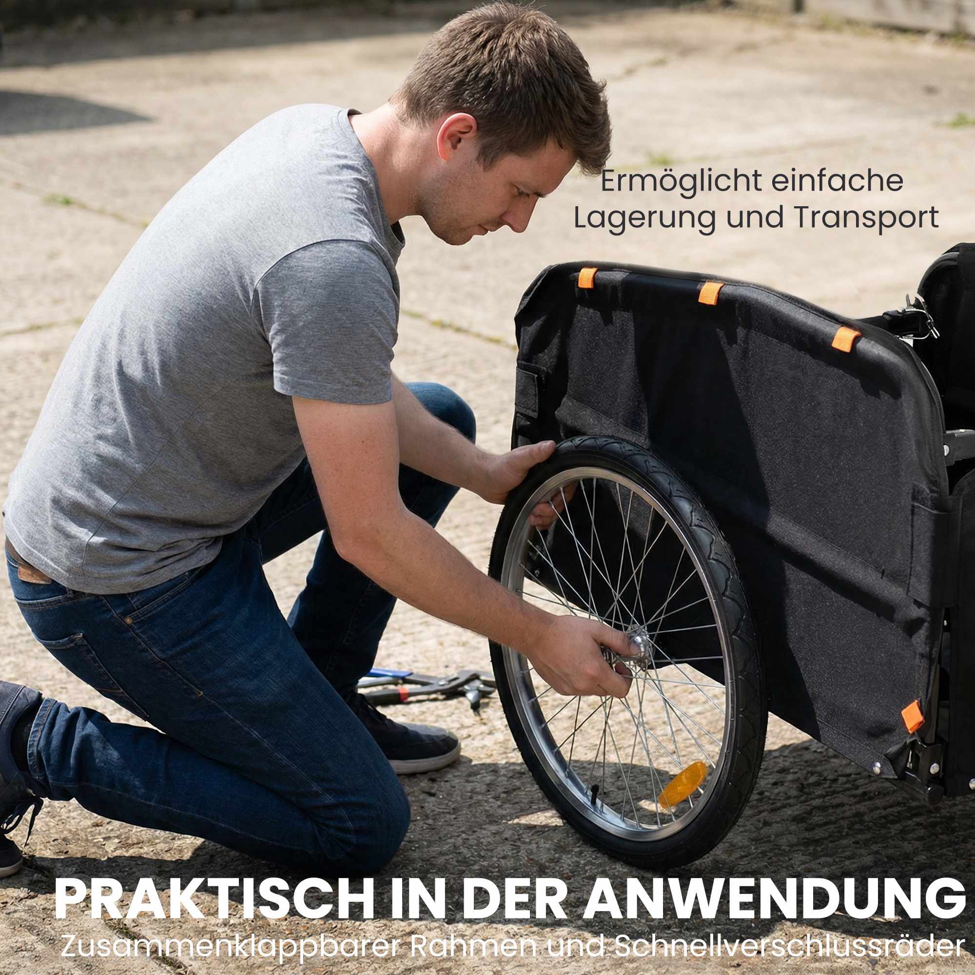 Cykelkärra med 170L lastlåda, passar 22"-28" hjul