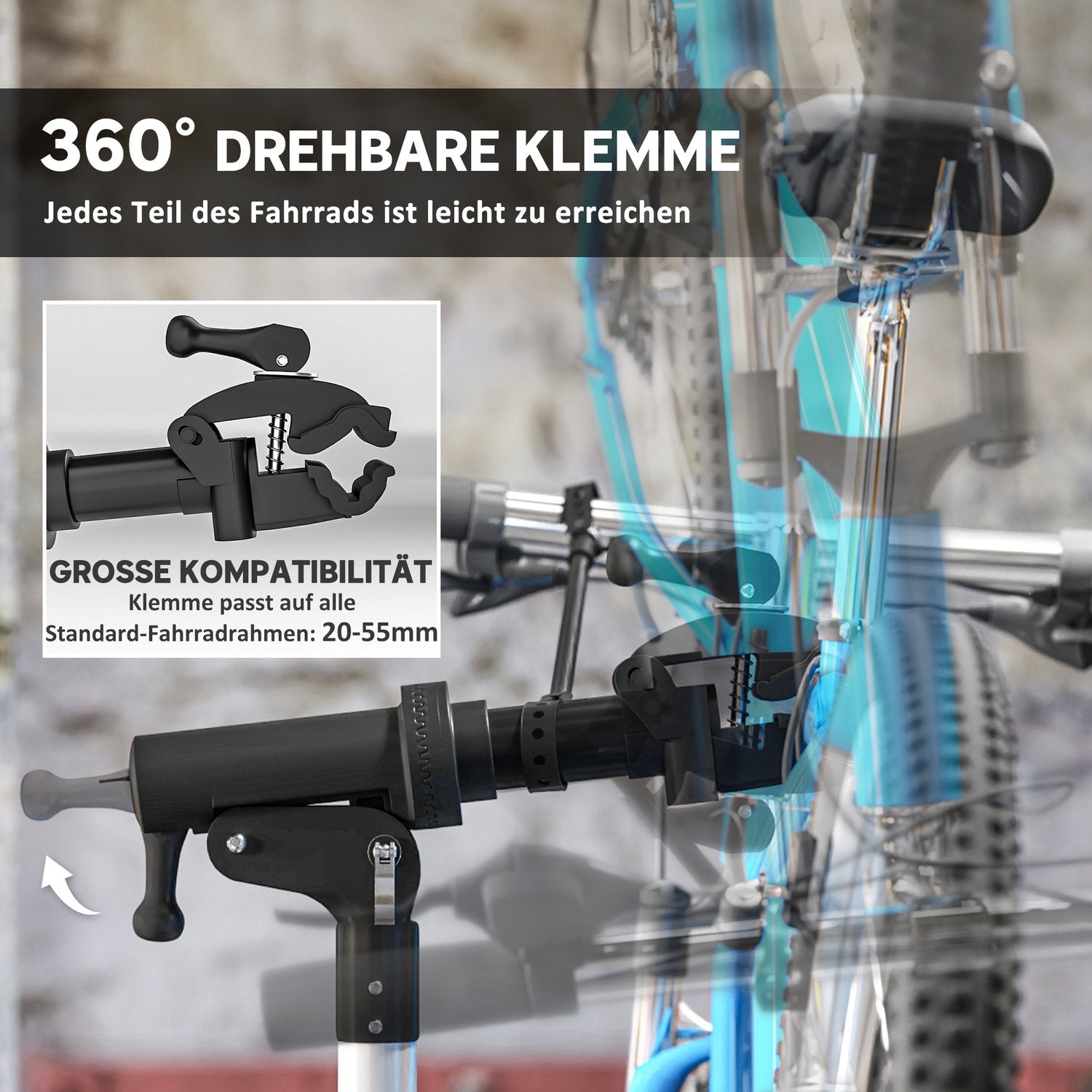 Cykelreparationsställ, hopfällbart & 360° roterbart för alla cyklar