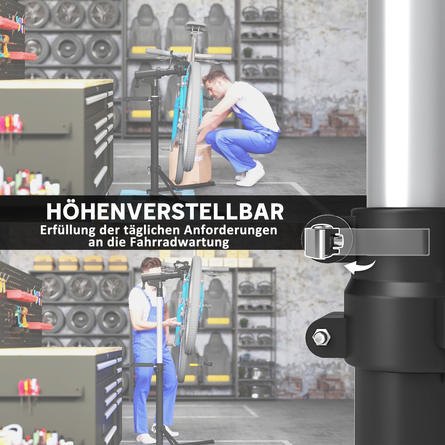 Cykelreparationsställ, hopfällbart & 360° roterbart för alla cyklar
