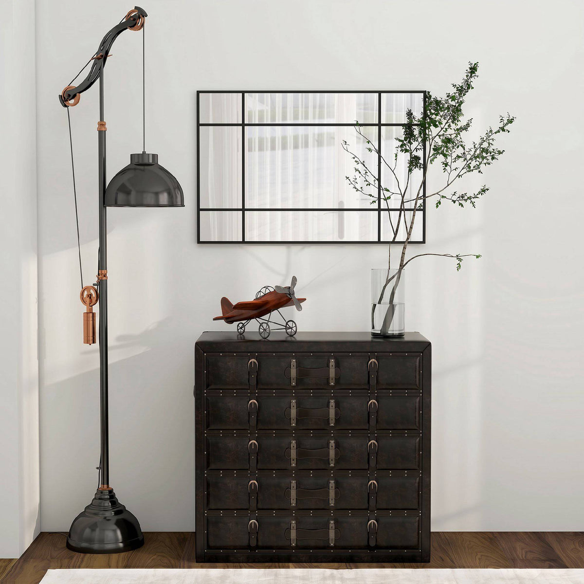 Dekorativ väggspegel, svart metallram, 90x60 cm