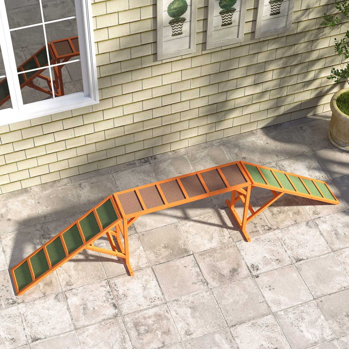 Pont d'agility pour chien avec barre de sécurité, antidérapant, 325 cm, orange