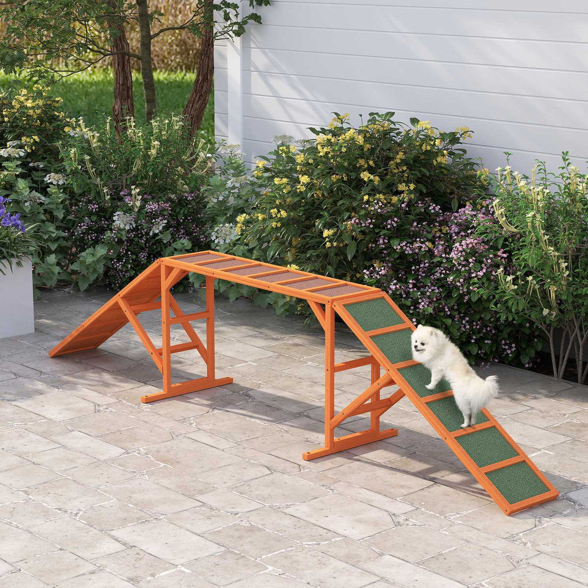 Pont d'agility pour chien avec barre de sécurité, antidérapant, 325 cm, orange