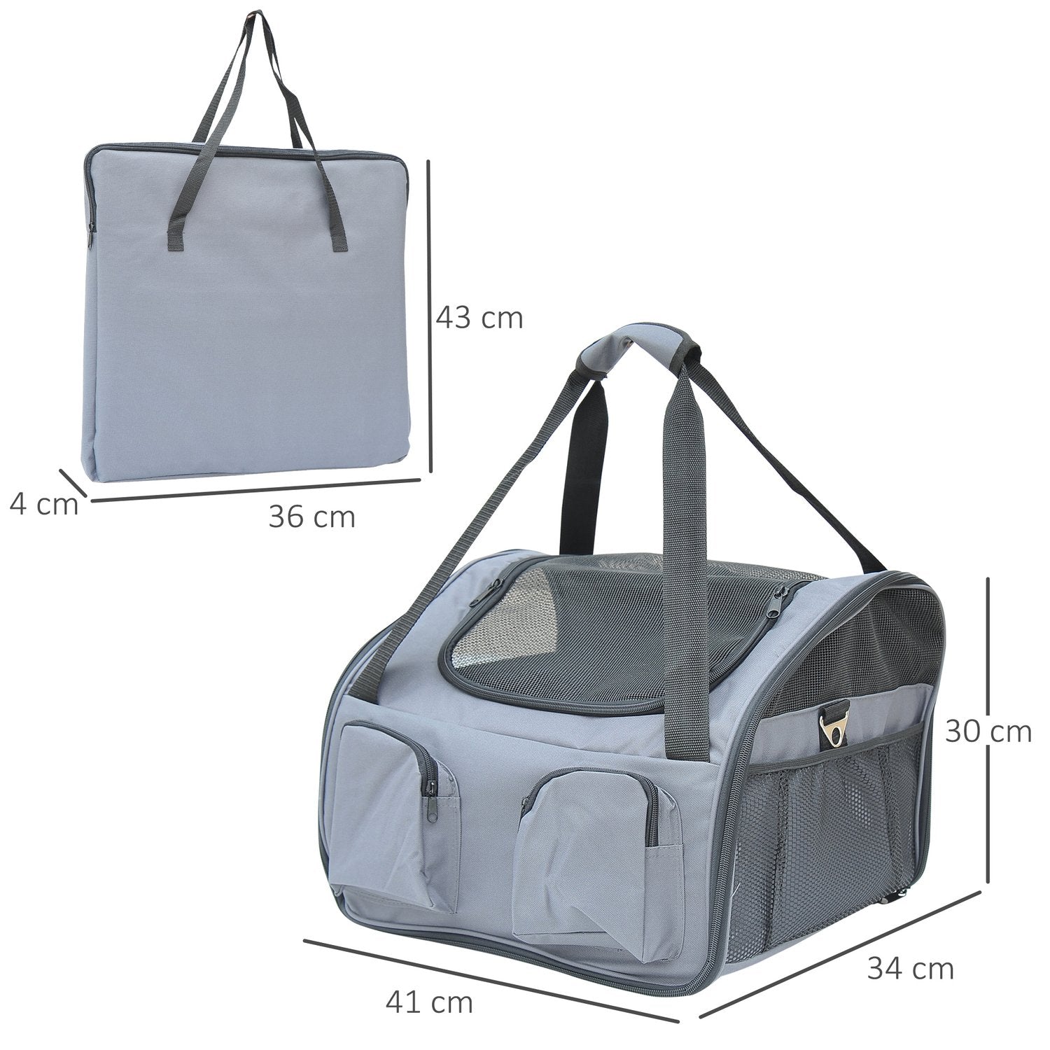 Dog Crate – Portabel Oxford Transportväska, Grå, 41x34x30 Cm