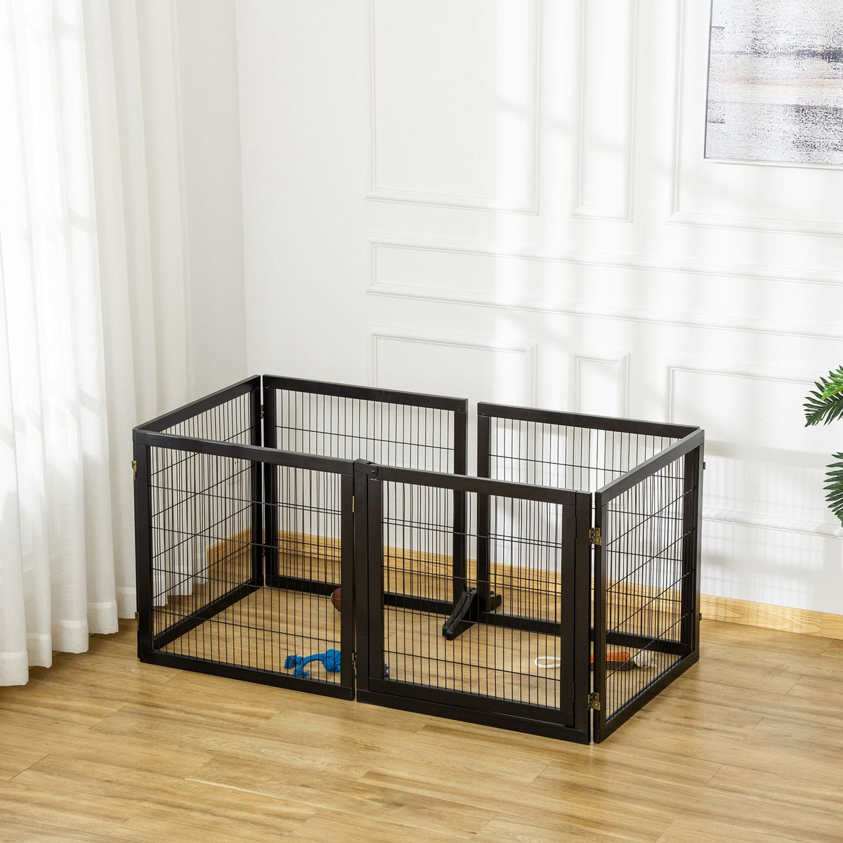 Cancelletto per cani – barriera di sicurezza pieghevole, pino e metallo, 432x36x70 cm