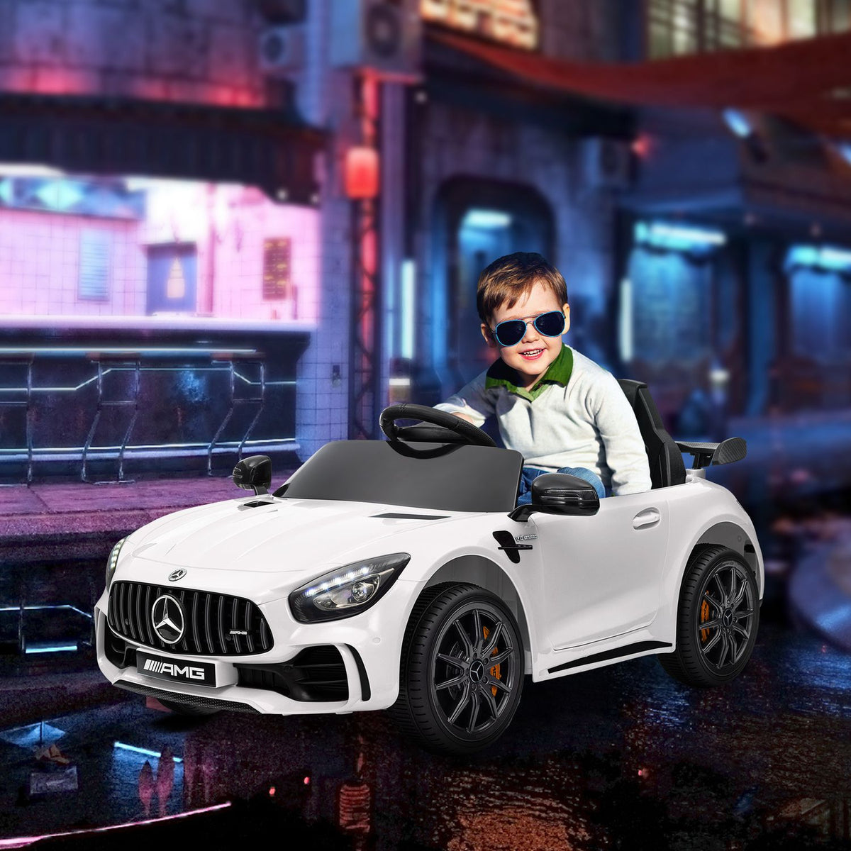 Voiture électrique pour enfant avec télécommande & musique – blanc