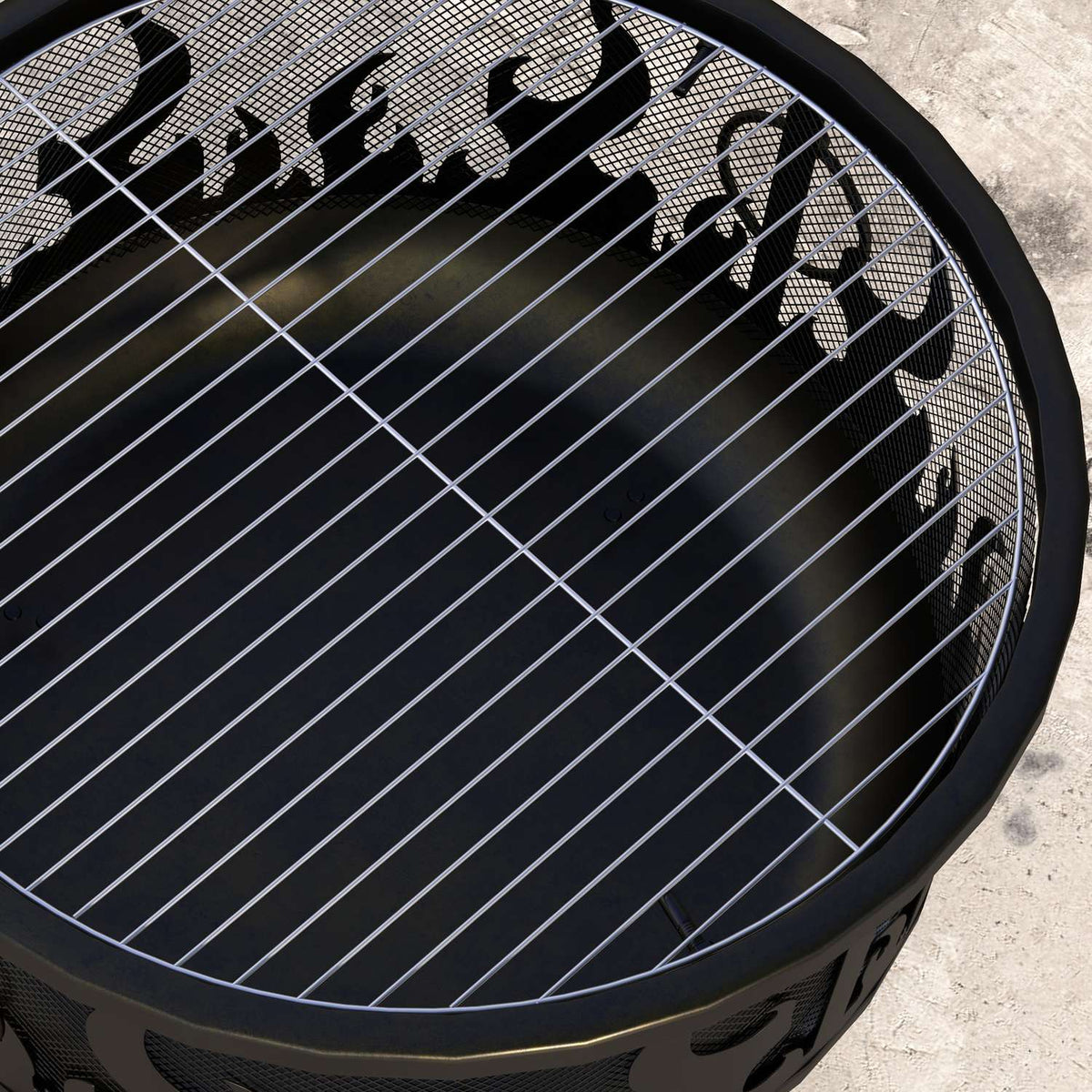 Brasero avec pare-étincelles & grille – métal, Ø61cm