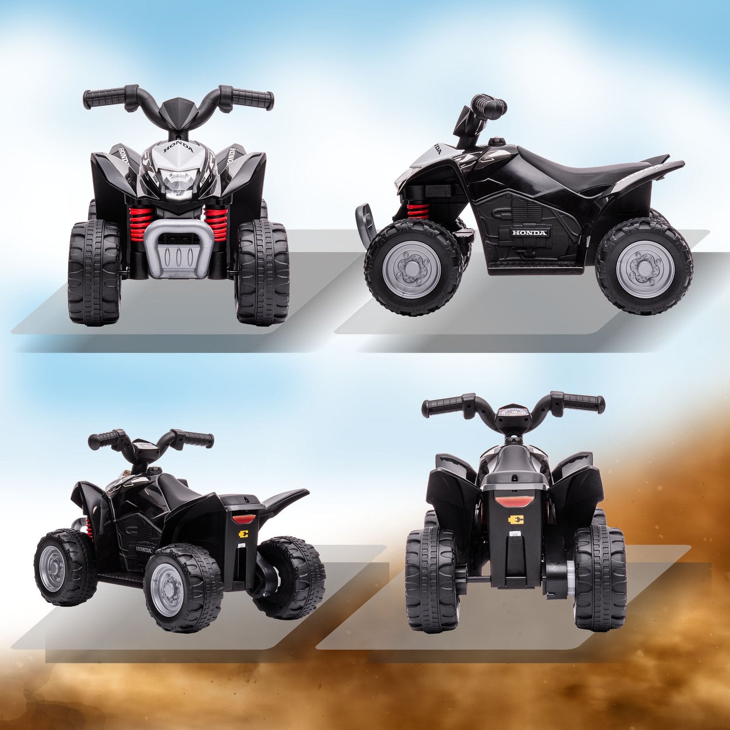 Elektrisk ATV för barn med LED-lampor och horn, svart