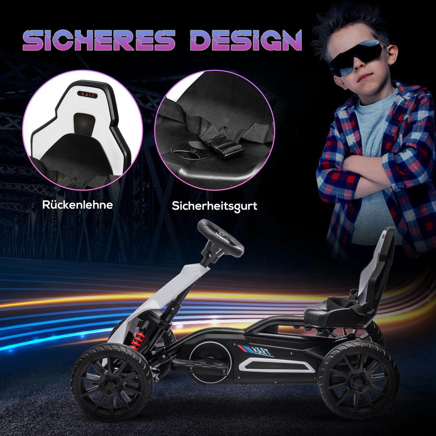 Elektrisk Drift Go-Kart för barn, 12V, 3-8 år, Vit