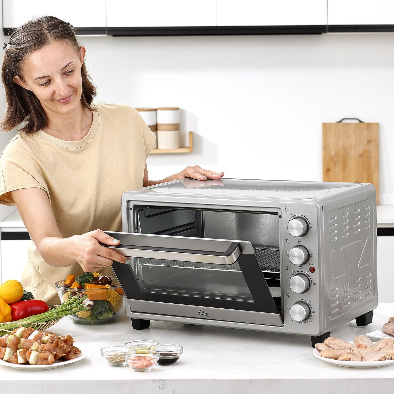 Elektrisk Miniugn 32L, 1600W, Rostfritt Stål & Glas