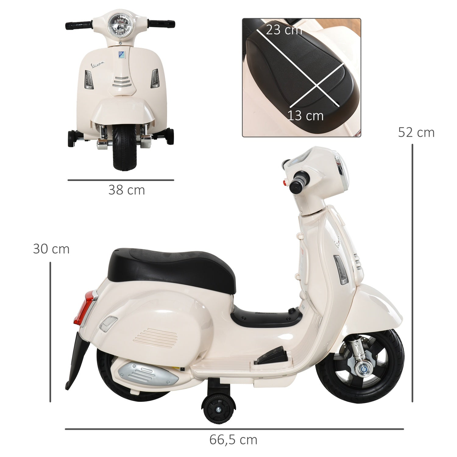 Elektrisk barnmotorcykel, 18-36 månader, LED-lampor, vit