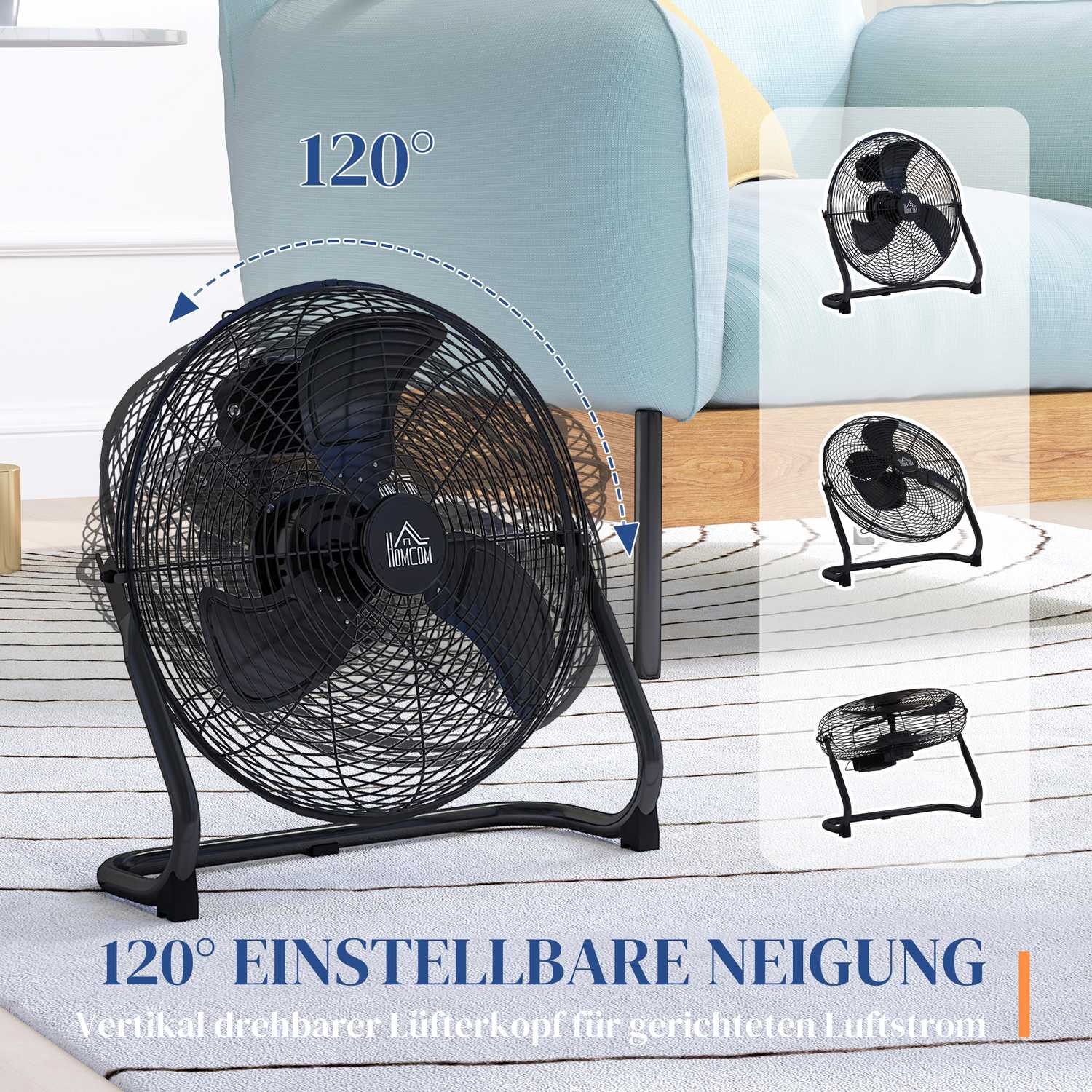 Elektrisk bordsfläkt, 4 hastigheter, 120° justerbar vinkel, svart