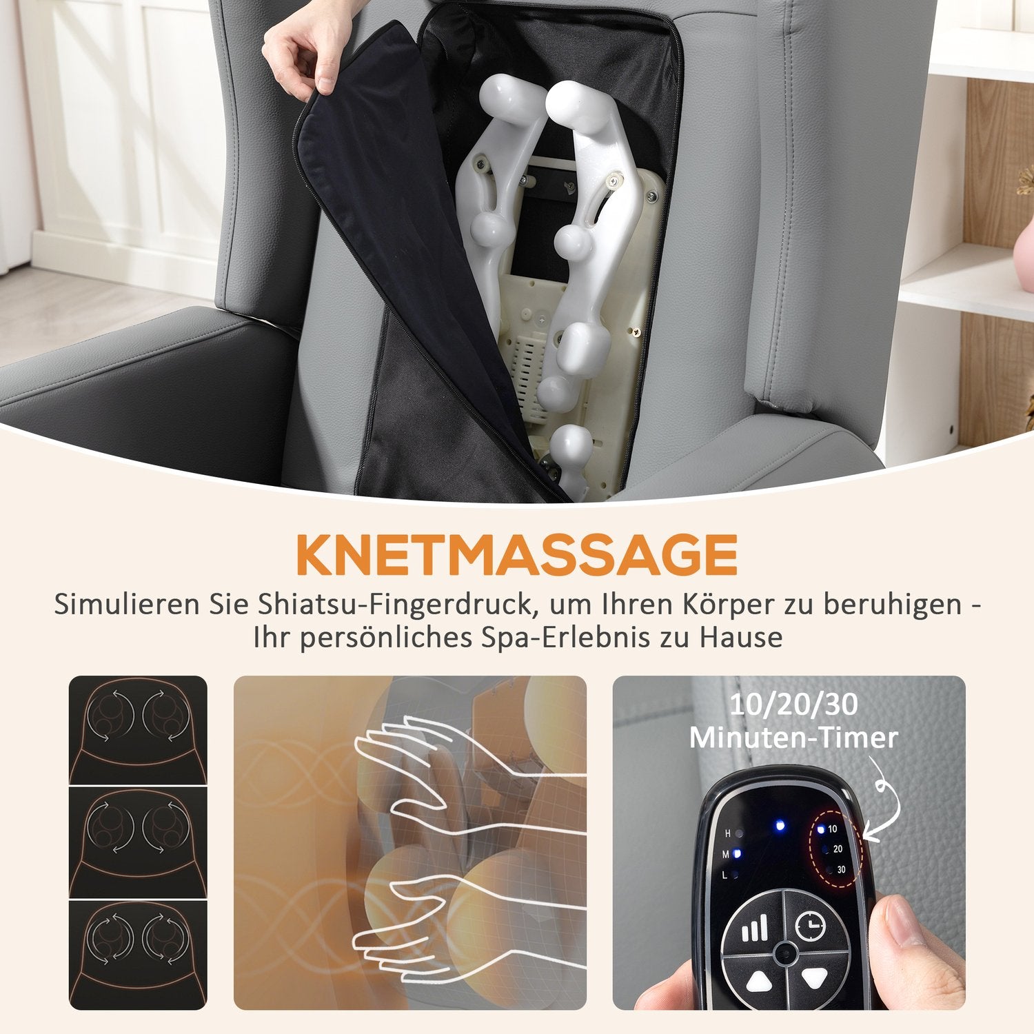Elektrisk fåtölj, konstläder, grå, fotstöd