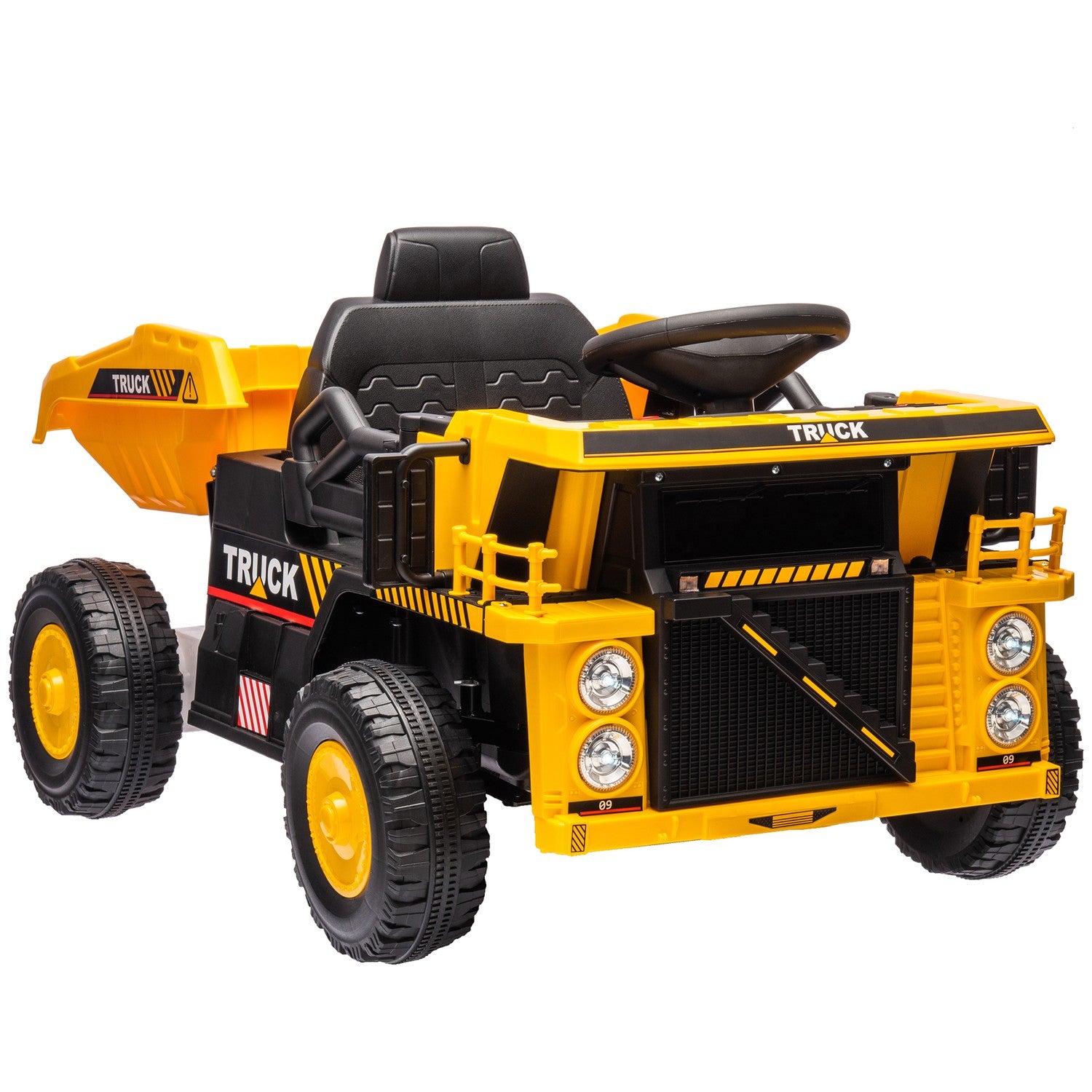 Elektrisk åktraktor för barn med spade, gul