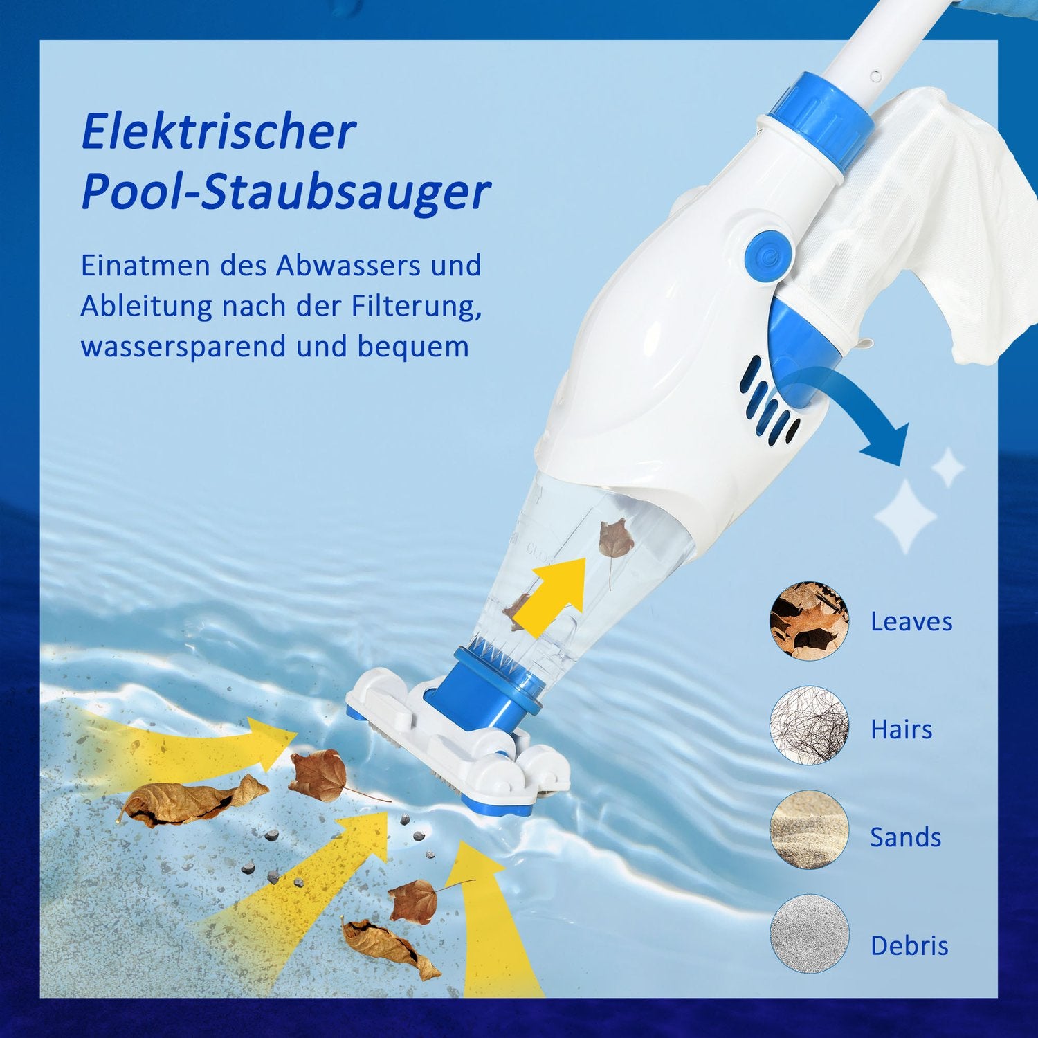 Elektrisk pooldammsugare, batteridriven rengöringsmaskin, 65x20x17 Cm