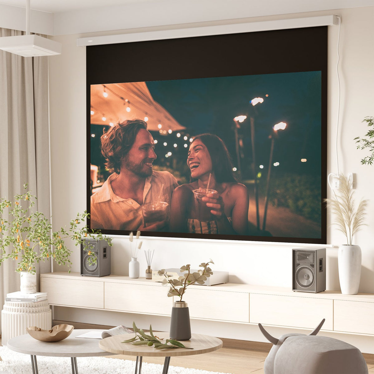 Elektrisk projektorduk 100" 16:9 HD 4K med fjärrkontroll