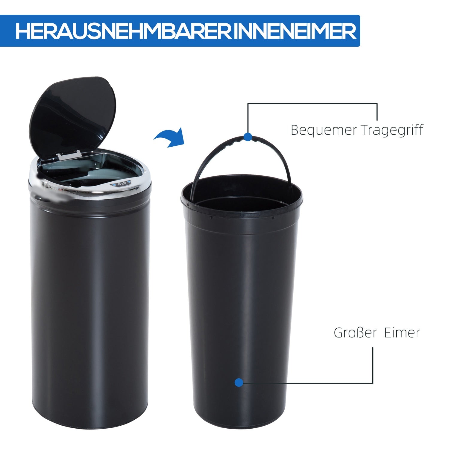 Elektrisk sensor papperskorg 42L – Mattsvart stål