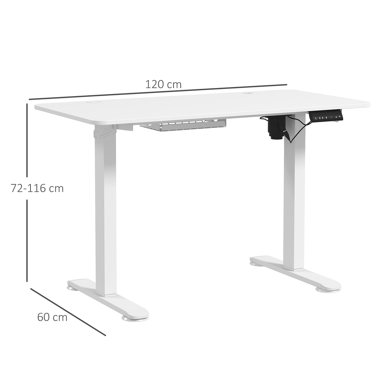 Elektriskt ståbord, justerbar höjd, 120x60cm, vit