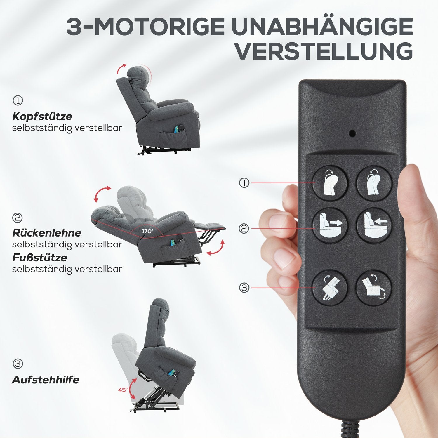 Elektrisk vilstol med hiss, massage, mörkgrå tyg