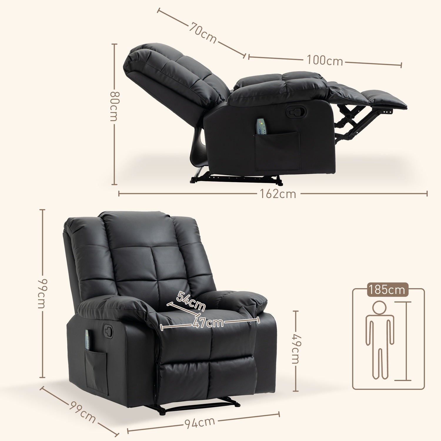 Elektrisk vilstol med massage – konstläder, svart
