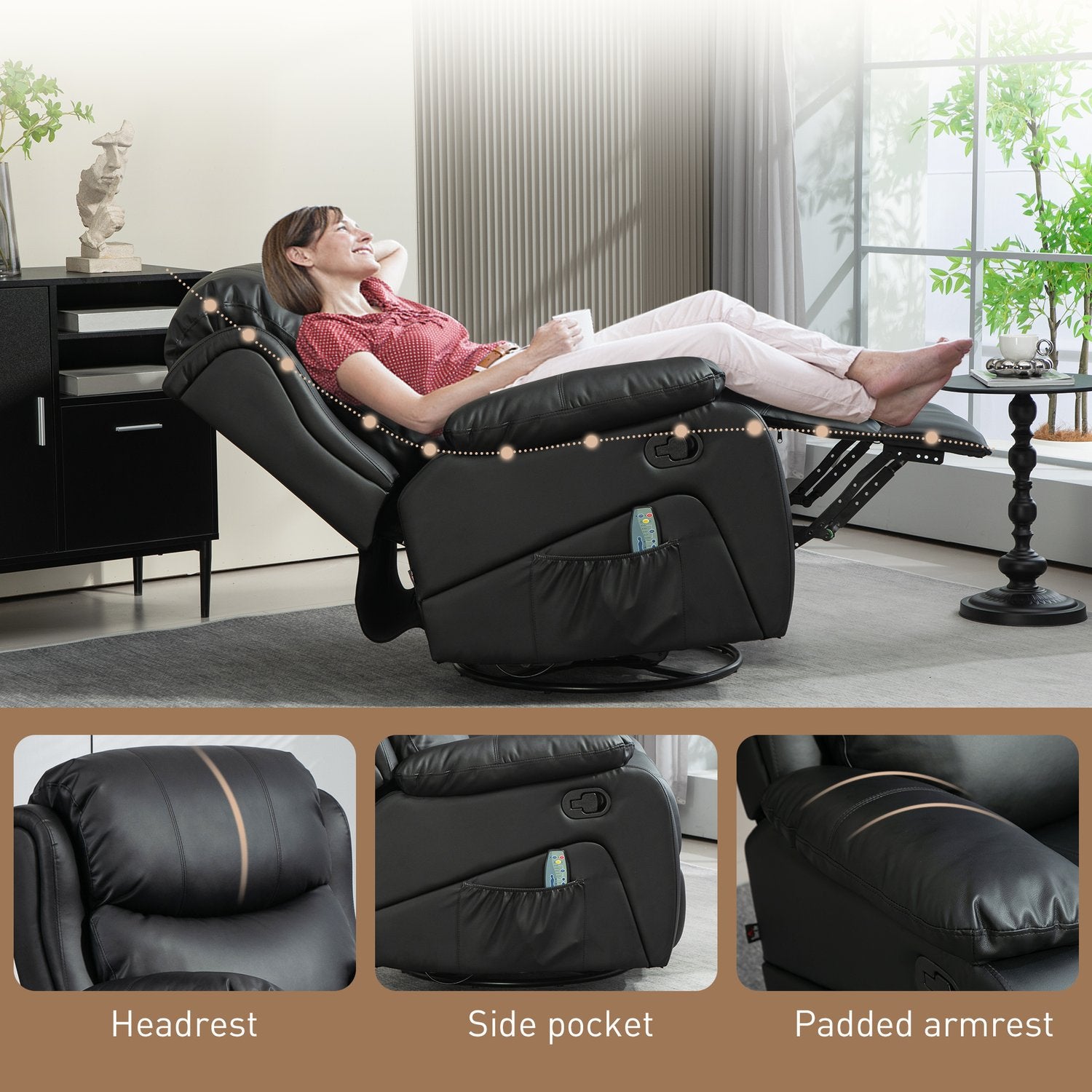 Elektrisk vilstol med massage- och värmefunktion