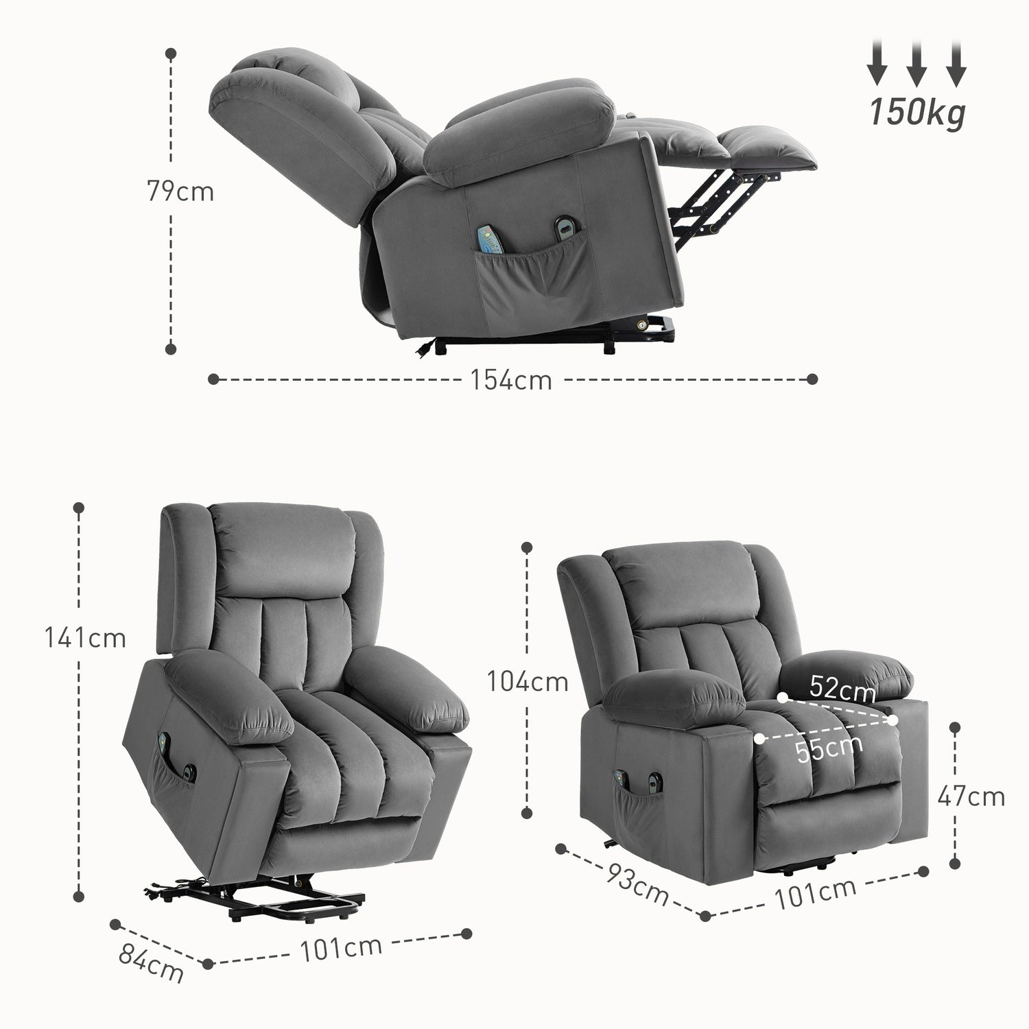 Elektrisk vilstol med massage-, värme- och USB-portar