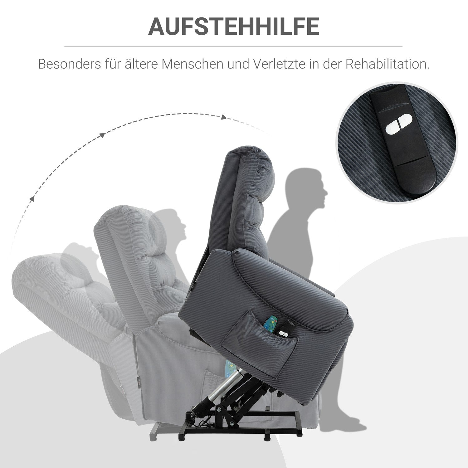 Elektrisk vilstol med massage, värme och uppresningshjälp