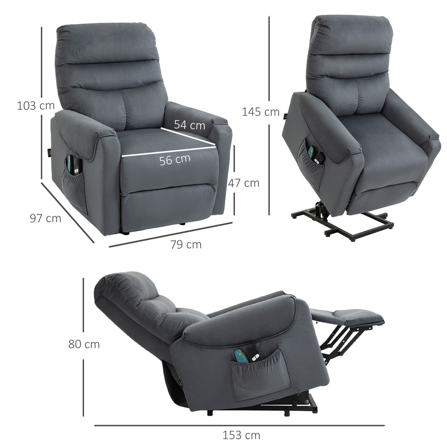 Elektrisk vilstol med massage, värme och uppresningshjälp