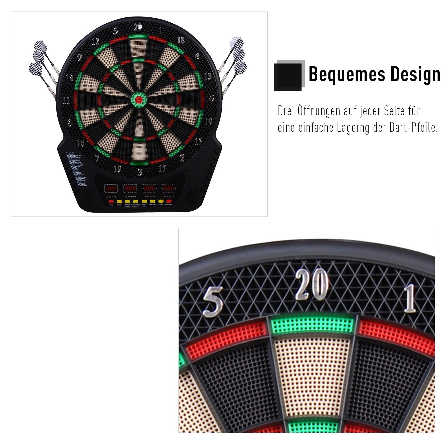 Elektronisk darttavla, 27 spel, 16 spelare, 6 dart