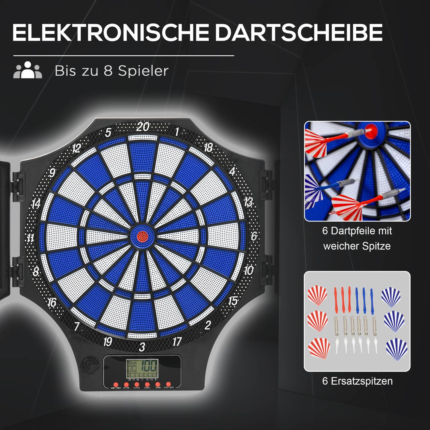 Elektronisk darttavla med 12 pilar, LCD-skärm, 8 spelare