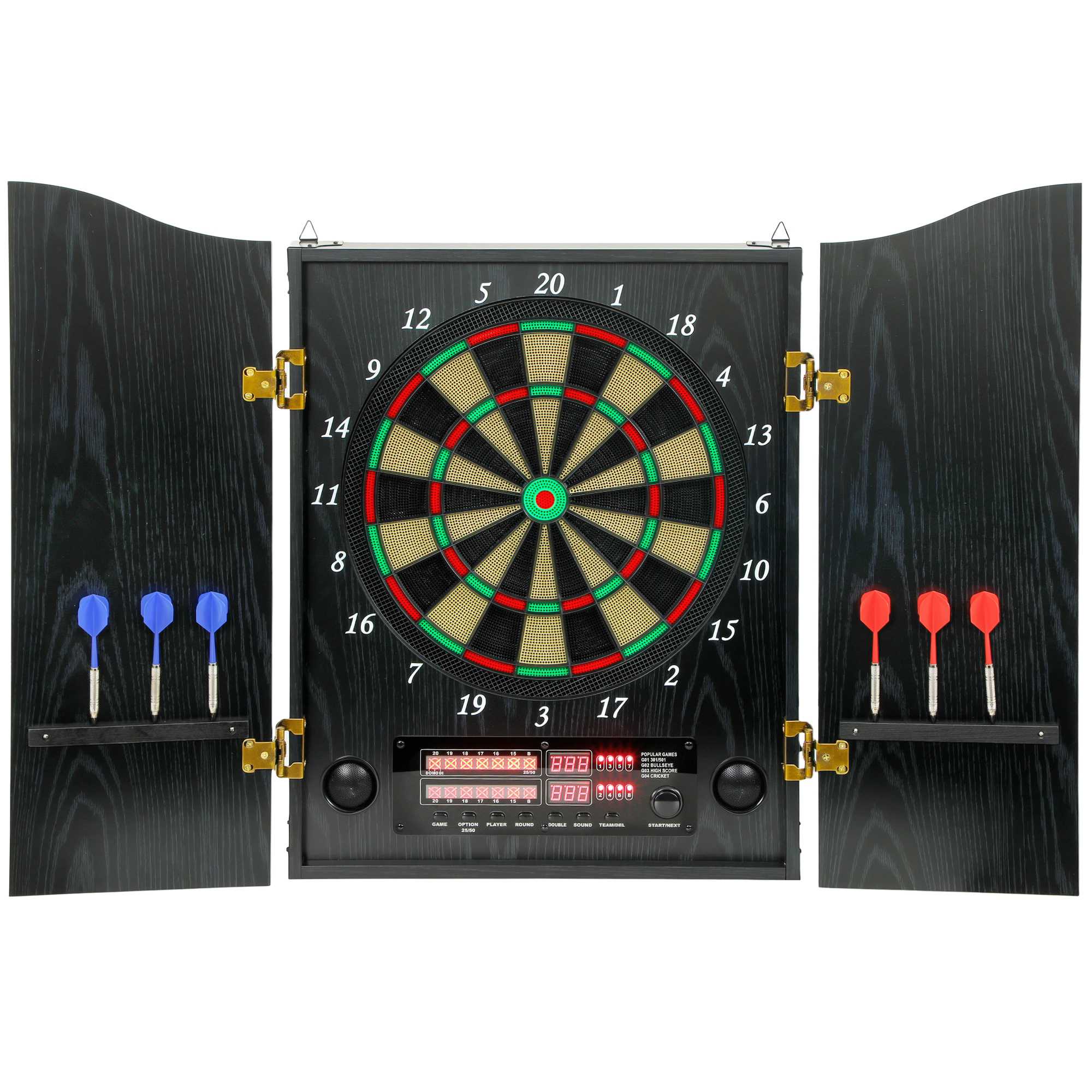 Elektronisk darttavla med skåp, 25 spel, LED-display