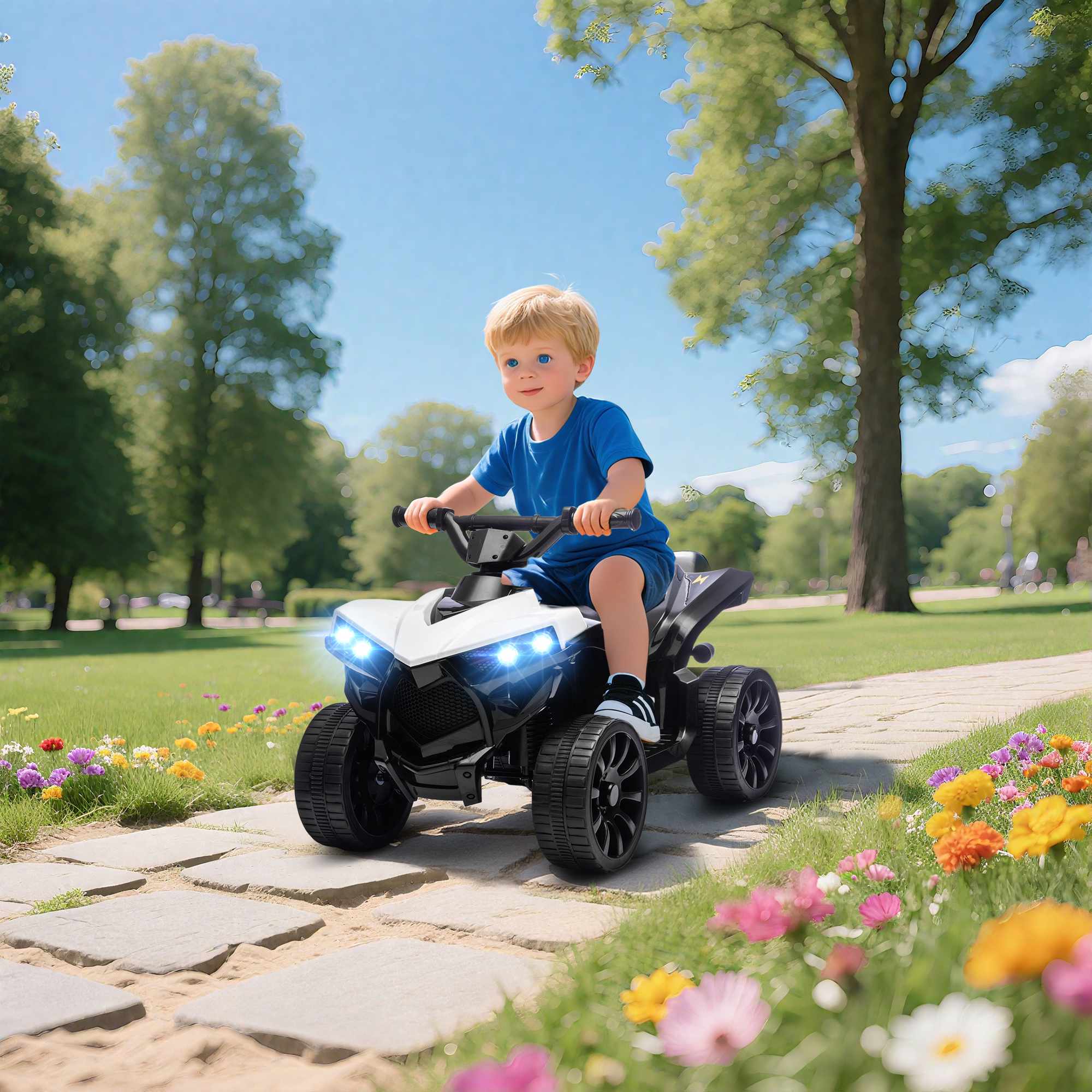 Elfyrhjuling för barn – 6V-motor, musik, strålkastare, 3-6 år