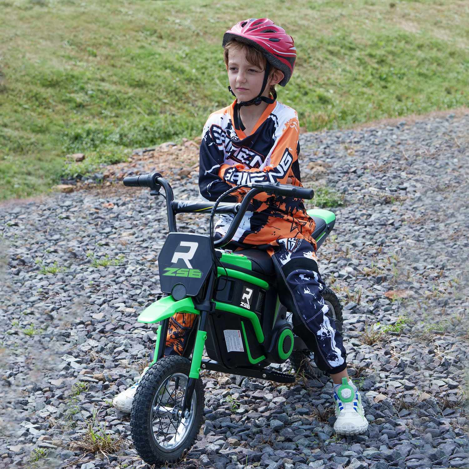 Elmotorcykel för barn, 12V, Horn & Ljus, Grön