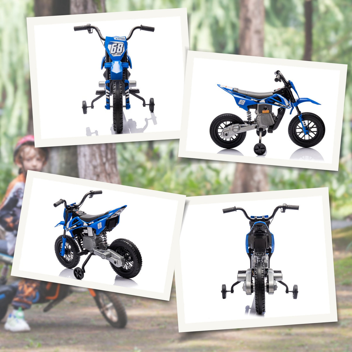 Moto électrique pour enfant, 12V, musique, 3-6 ans, bleu
